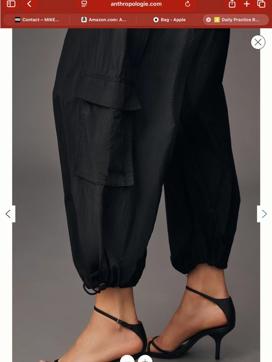 High-Waist Black Cargo Track Joggers with Drawstring Ankles - Picture 3 of 5